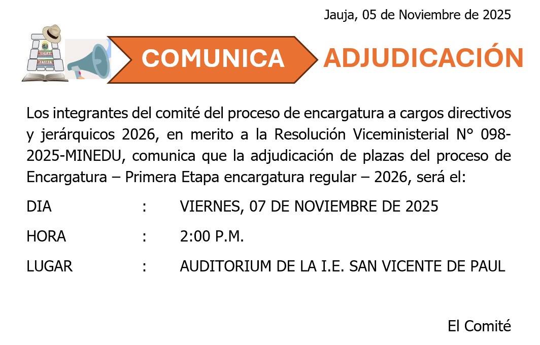 Comunicado de adjudicación UGEL Jauja 2026