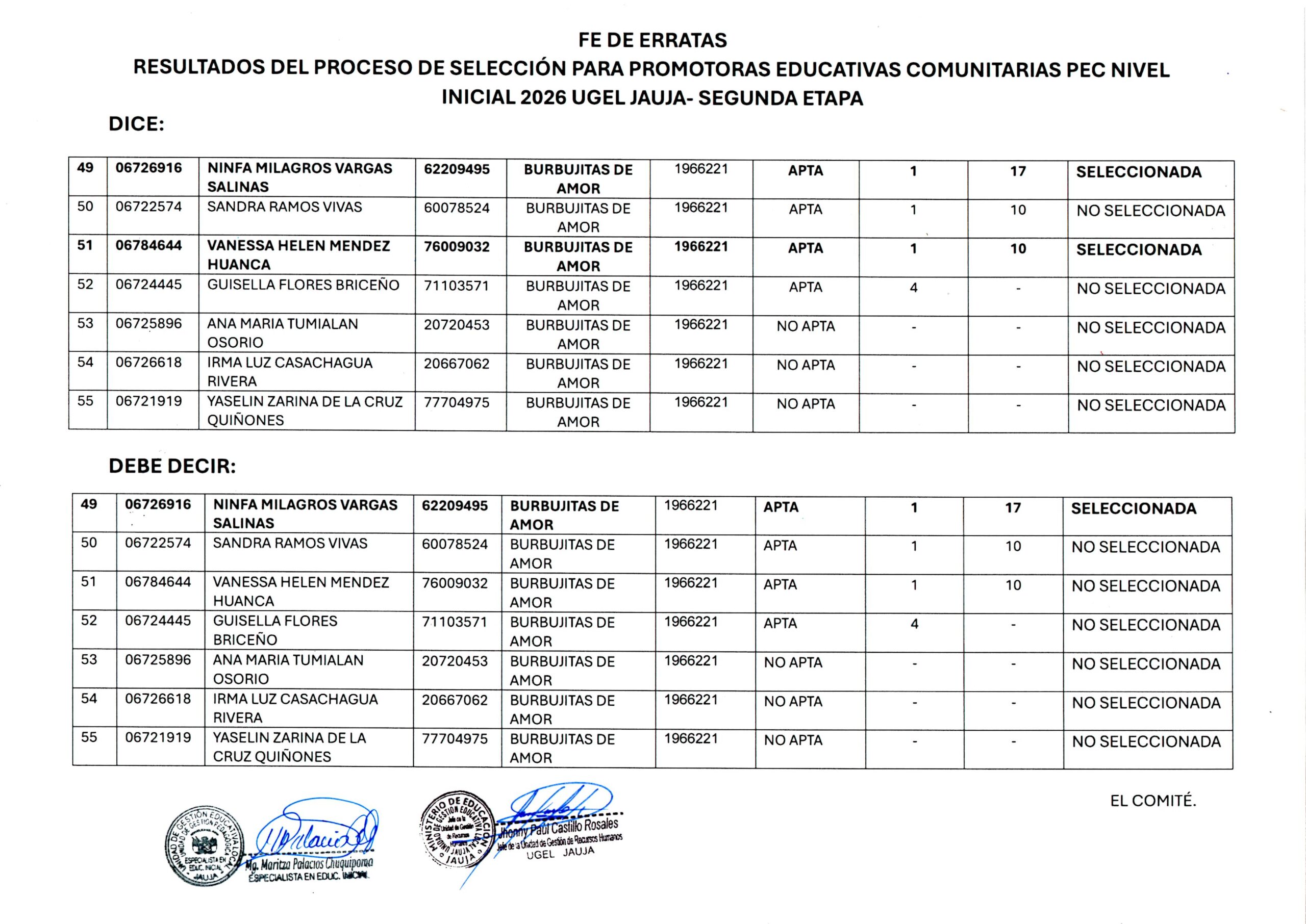 Fe de erratas PEC 2026