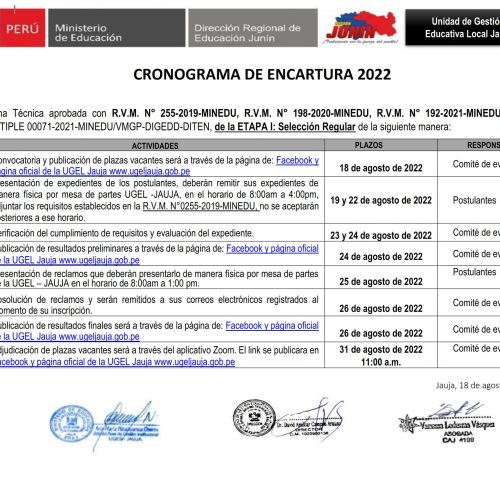 CRONOGRAMA DE ENCARGATURA 2022 UGEL JAUJA
