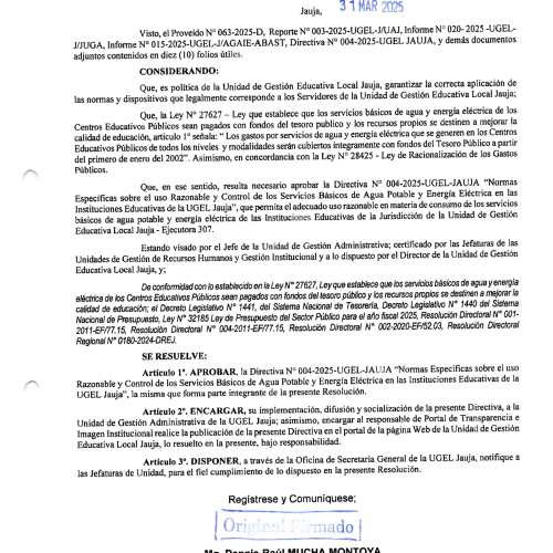Resolucion Directoral Local UGEL Jauja 2025