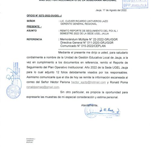 REPORTE DE SEGUIMIENTO DEL PLAN OPERATIVO INSTITUCIONAL AÑO 2022